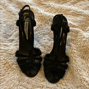 AUTHENTIC Manolo Blahnik Black Heels with Open-Toe Design and Thin Straps